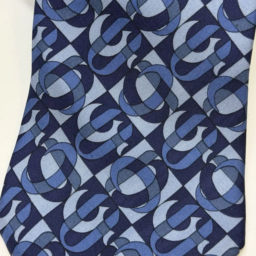 GUCCI Made In Italy Blue Geometric 100% Silk Tie